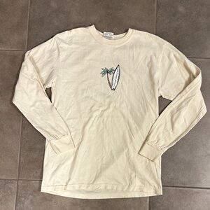 Cream Long Sleeve Tee with Surfboard Graphic